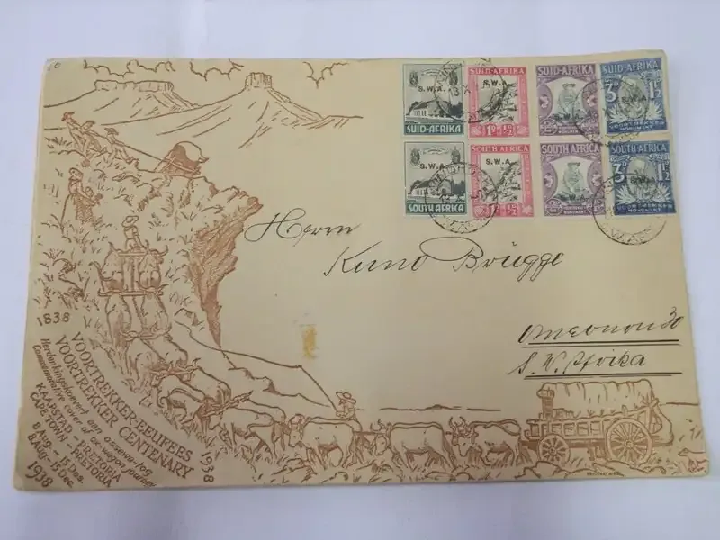 South West Africa 1938 Trek Cover with 2 sets of stamps - SACC 119-122 - (difficult to get)