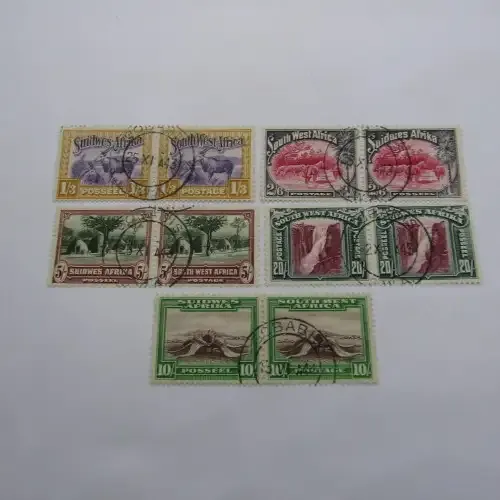 South West Africa SACC 110 a to 114 a pairs used on 25-11-1943 Gobabis cancelation