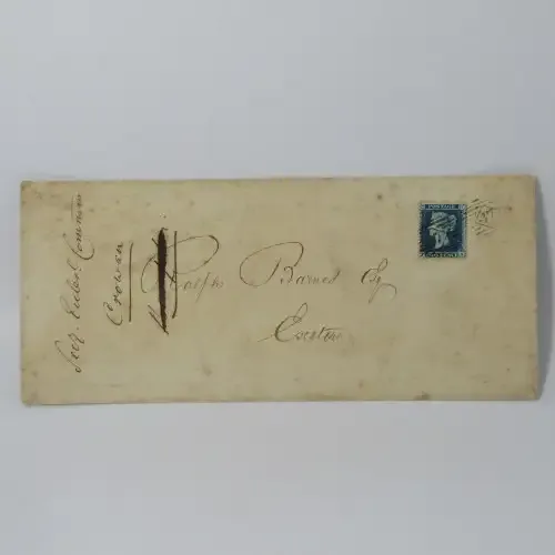 Great Britain postal cover to Ralph Barnes of Exeter with 2 penny blue stamp