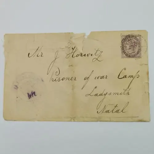 Censored letter to Tin Town Camp, Lady Smith - Boer War - Addressed to a Jewish Boer - some damage