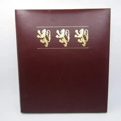 The Royal coats of arms of the Kings and Queens of England 22kt Gold stamps in ledger