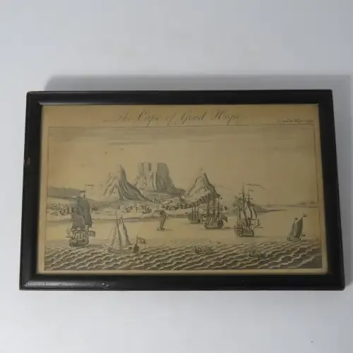 London Mag 1754 copper engraving etching of the Cape of Good Hope - framed