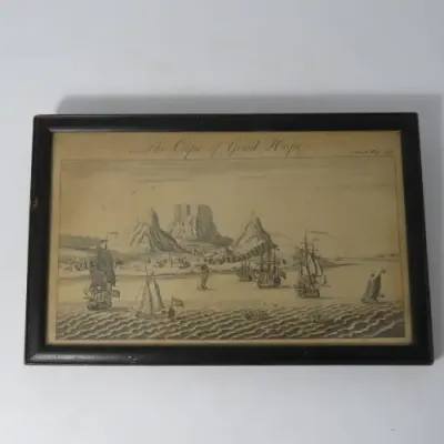London Mag 1754 copper engraving etching of the Cape of Good Hope - framed