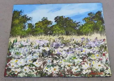 Joy Clark acrylic painting - `Flower Field 156` - Size 20,3 x 25,4 cm