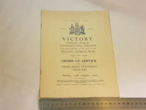 Booklet for the victory service held on 19 August 1945 at the Newlands football ground