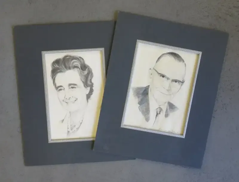 Pair of Riaan van den Berg 1974 Portrait Sketches of well known Gauteng music teacher and his wife