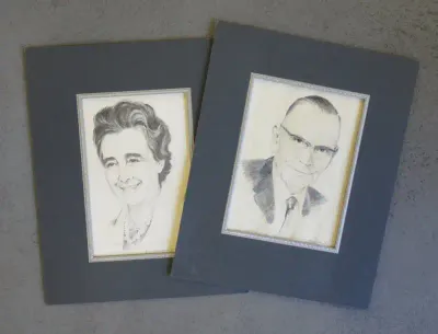 Pair of Riaan van den Berg 1974 Portrait Sketches of well known Gauteng music teacher and his wife