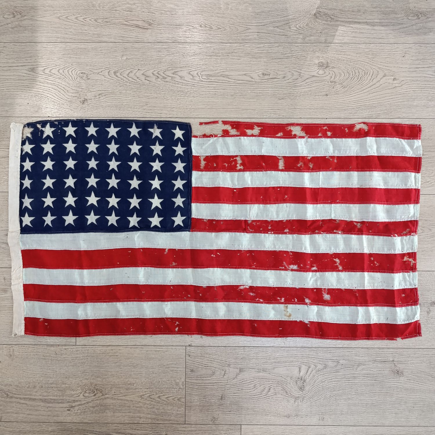 Vintage WW2 48-star American Naval national ensign flag-original - with lots of damage