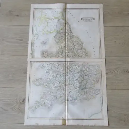 Original 1830`s map of England with all the Railways published WM. Lizars, Edinburgh - 2 piece map
