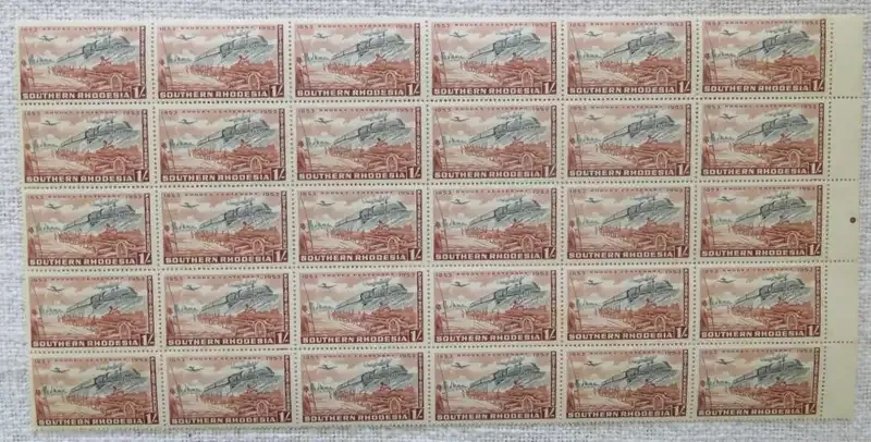 Southern Rhodesia SACC 77 block of 30 x 1 shilling stamps unmounted mint