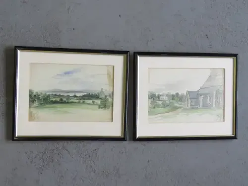 Lot of 2 Watercolour painting of Ballinderry church dated August 19th and 20th 1857 -See Description