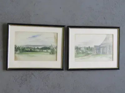 Lot of 2 Watercolour painting of Ballinderry church dated August 19th and 20th 1857 -See Description