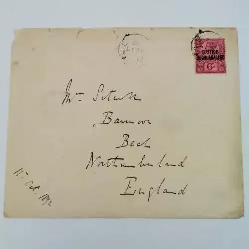 Letter cover from Mocloutsi British Bechuanaland to Northumberland England 11 October 1892