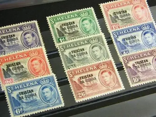 Tristan da Cunha mint stamps SG 1-7, 10 and 12 - book value of R2000 - St Helena overprinted