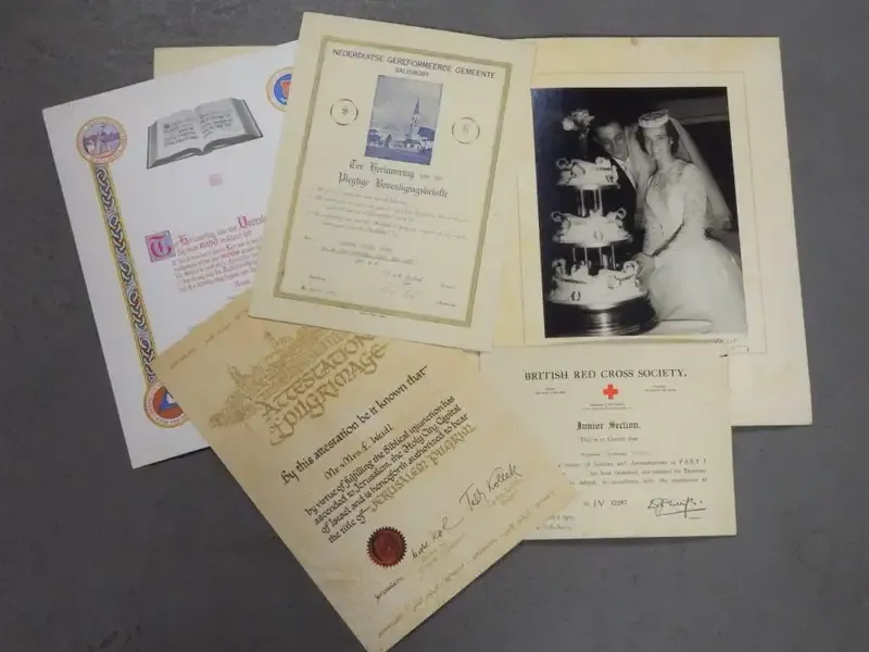 Old Rhodesian wedding photo and documents of Mr and Mrs Franz Weidl