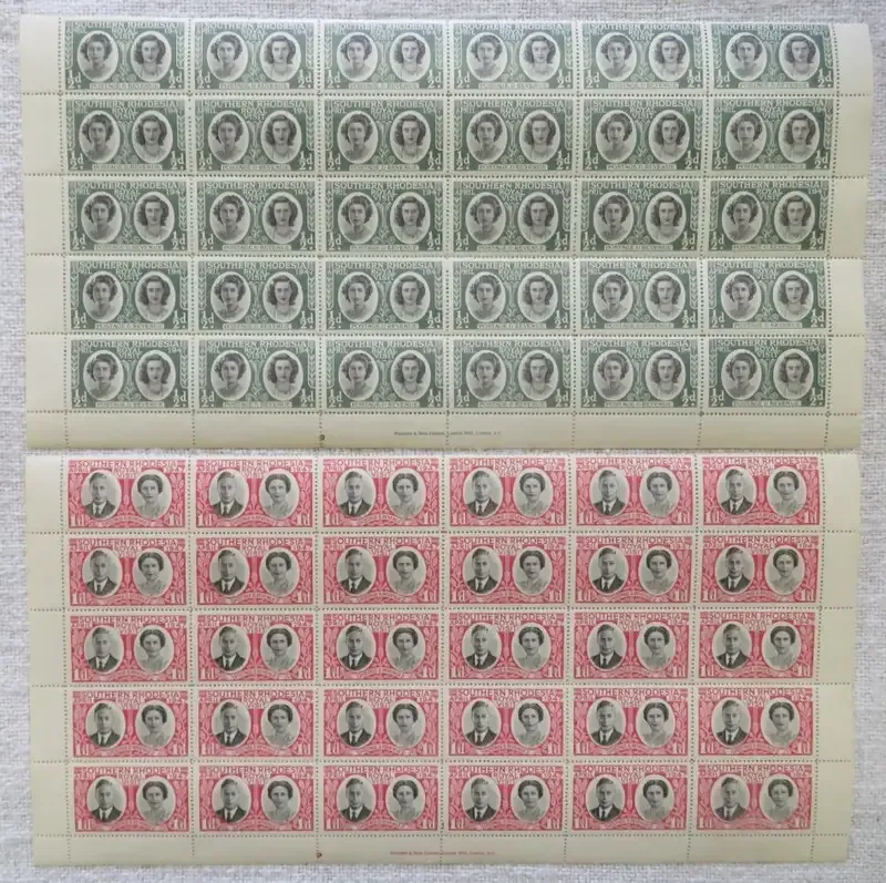 Southern Rhodesia variation blocks of 25 stamps of SACC 64 and SACC 65 - Mint