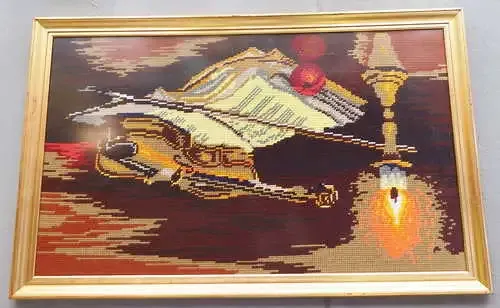 Still Life Violin And Candle Wool Embroidery