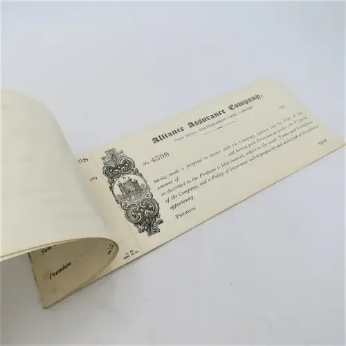 Alliance Assurance Company advice slip - unused booklet with 8 slips