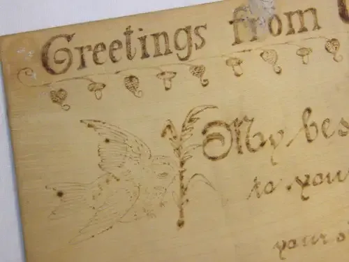 Antique selfmade wooden postcard - posted Germany 12 Feb 1897 and received Transvaal 11 March 1897