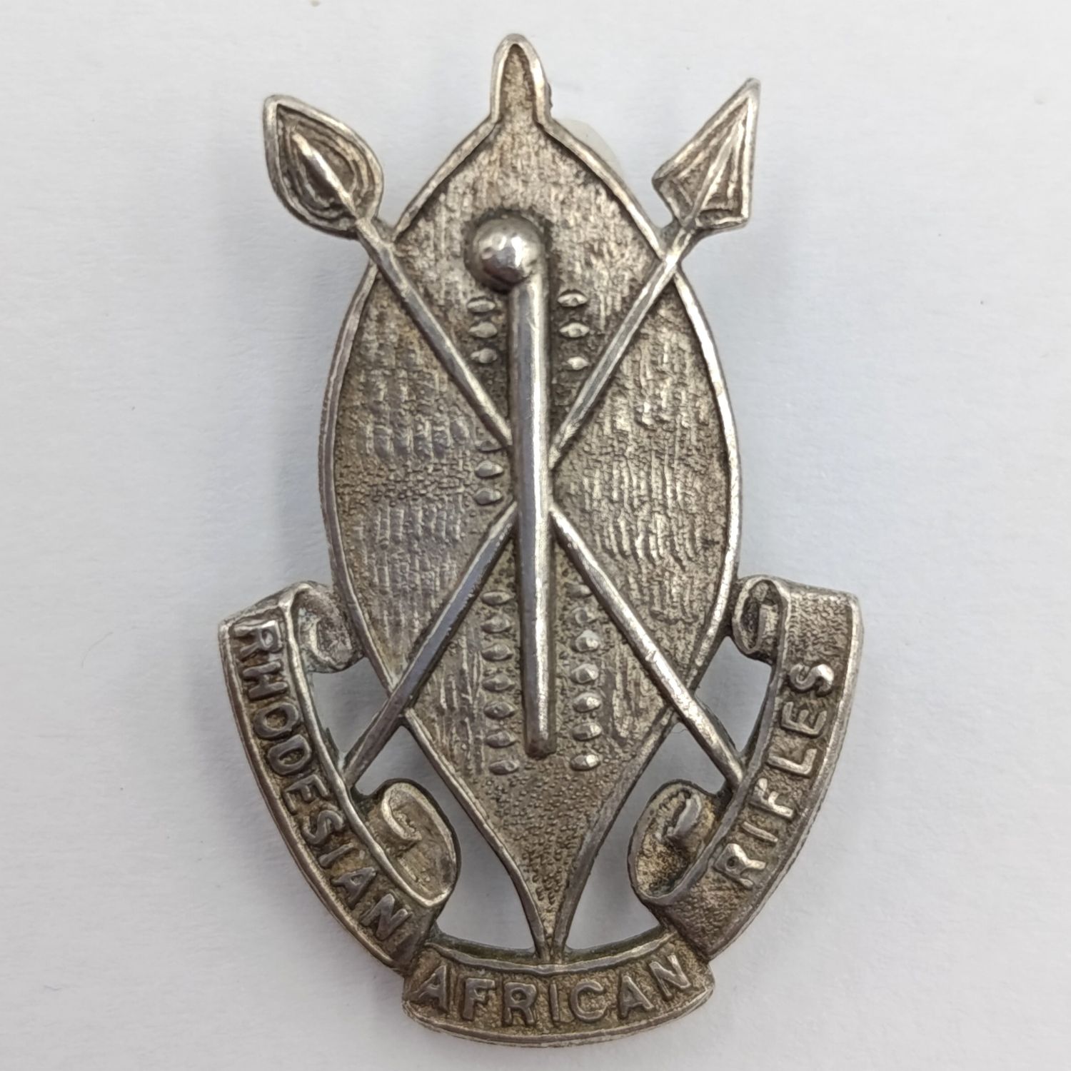 Rhodesian African Rifles sterling silver badge - engraved John at the back
