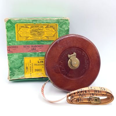 Antique John Rabone and Sons Linen measuring tape in original box