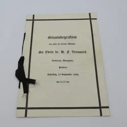 1966 State Funeral programme of late Prime Minister Dr H.F Verwoerd - Some stains