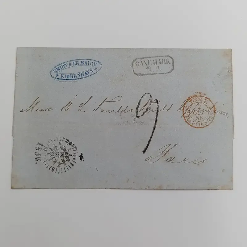 1856 Letter from Copenhagen to Paris forwarded through the Danish Post Office in Hamburg