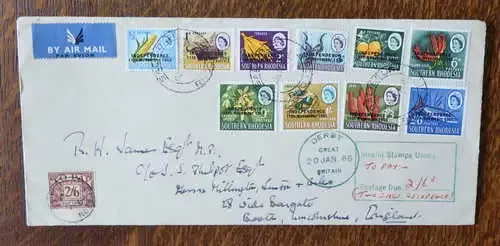 Rhodesia unofficial airmail First day use of SACC 116 - 124 Plus SACC 126 Salisbury to England