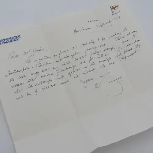 Letter on VAAC Union Castle paper 1977 in Durban to Cape Town with RSA coil stamp