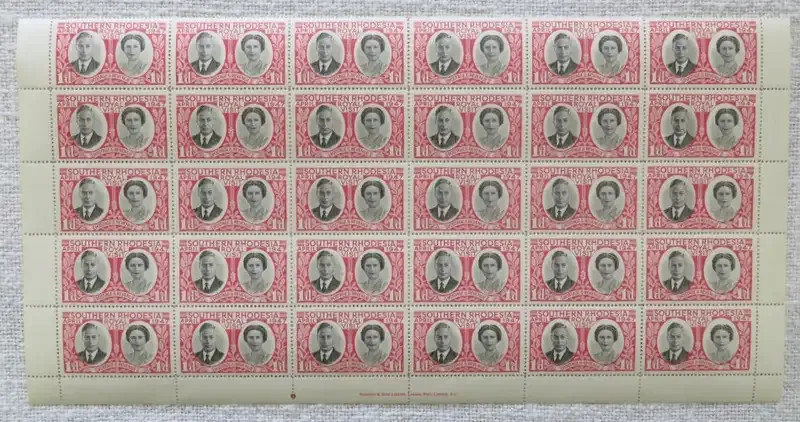 Southern Rhodesia variation SACC 65 block of 25 mint stamps with shift of portrait
