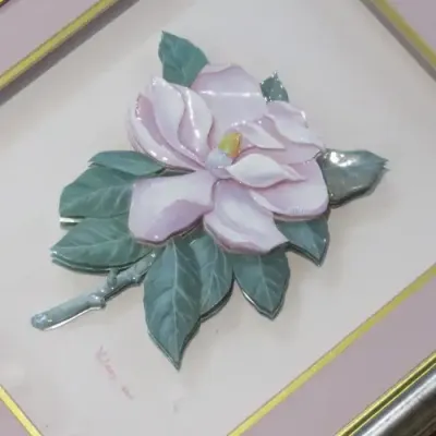 Framed 3d flower artwork signed Valmey - Sizes below