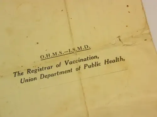 Vaccination certificate notice for Maureen Claudette Inglis 1931 - certificate uncomplete