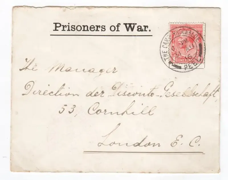 Prisoners of War cover sent from Knockaloe camp Peel , UK to London with British One Penny stamp