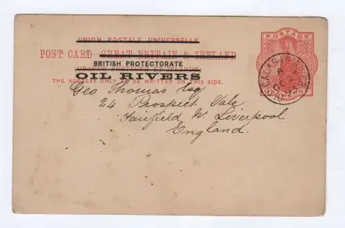 1893 Postcard Great Britain and Ireland - Overstamped British Protectorate OIL RIVERS