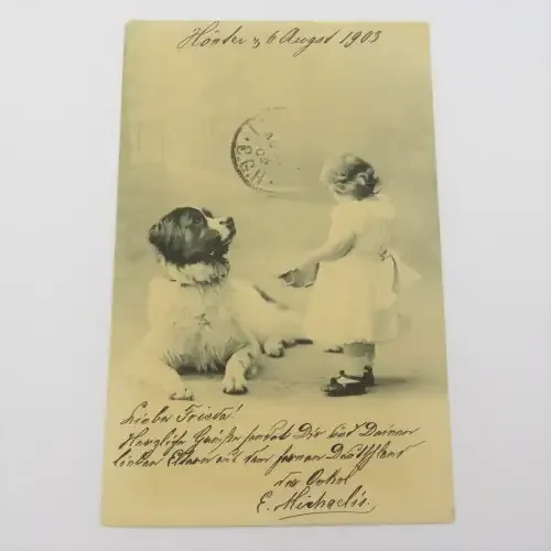 1903 Postcard Germany to Lady Grey, South Africa - Picture of girl with dog
