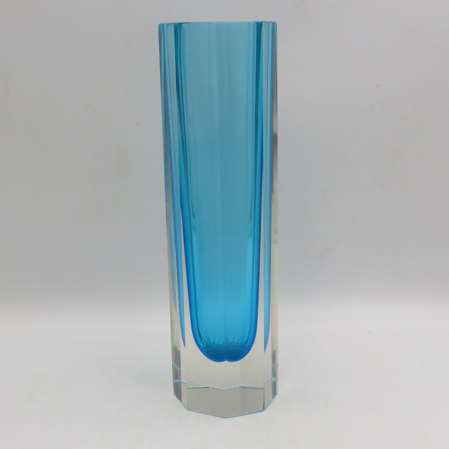 Vintage Hexagonal Murano glass blue vase