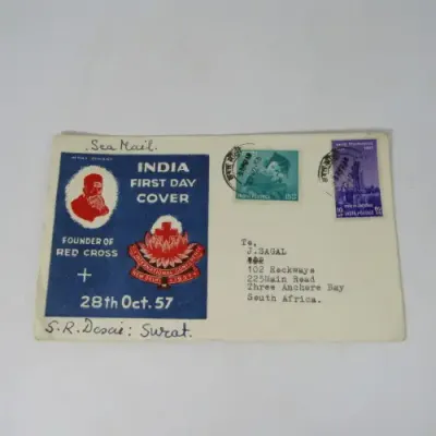 Lot of 4 Red Cross First Day Covers posted India to South Africa