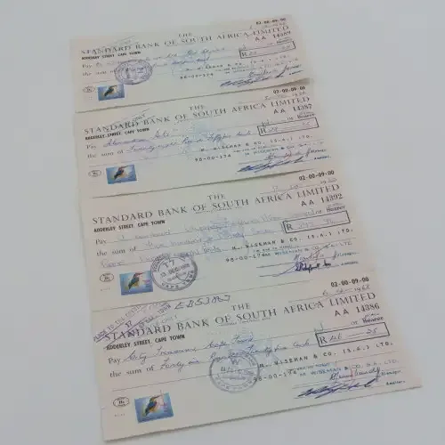 Lot of 20 Standard Bank 1968 cheques - All uprated with 1/2 cent stamp