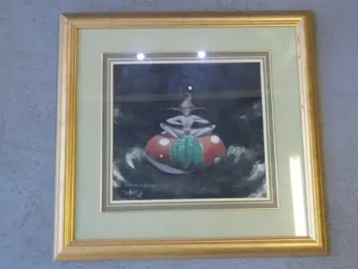 Painting of elf on mushroom by Eltian - With frame: 63.5cm x 66cm, Without frame: 33.5cm x 37cm
