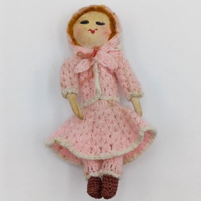 Vintage Japan Crochet Knitted doll, handmade miniature Dollhouse doll