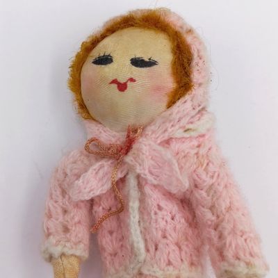 Vintage Japan Crochet Knitted doll, handmade miniature Dollhouse doll