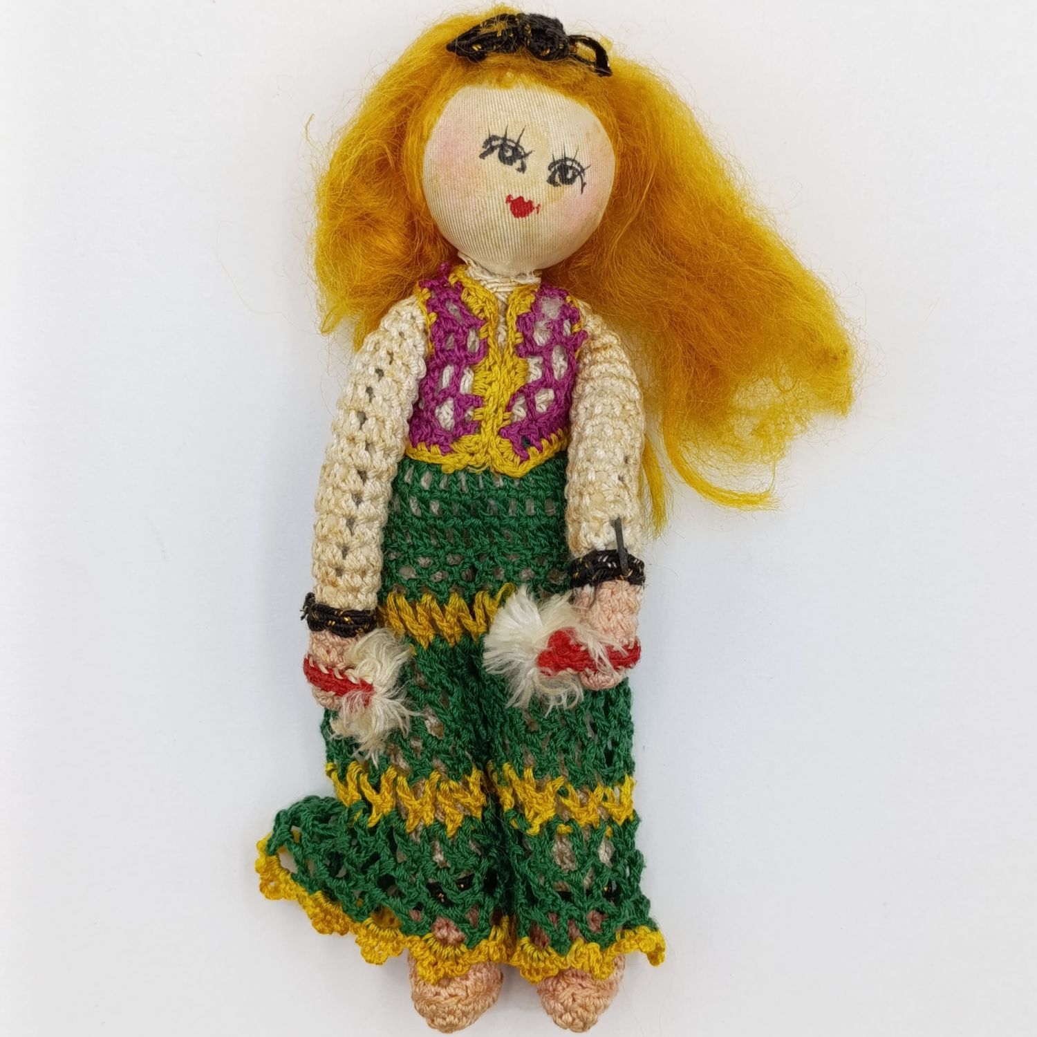Vintage Japan Crochet Knitted doll, handmade miniature Dollhouse doll