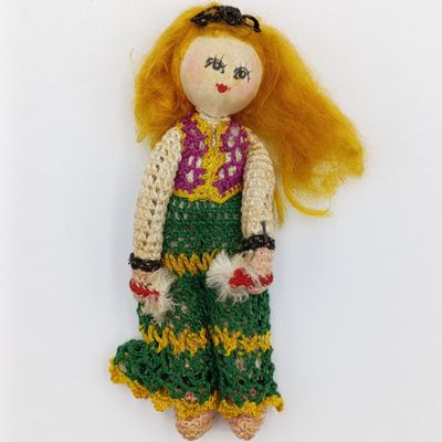 Vintage Japan Crochet Knitted doll, handmade miniature Dollhouse doll