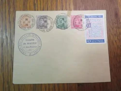 Belgian WW1 cover cancelled 16-10-16 -STE Addresse with Asquith quote label (RARE) and invalid fund