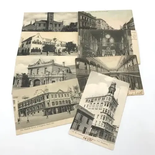 Lot of 8 antique post cards with Port Elizabeth buildings - all over 100 years old