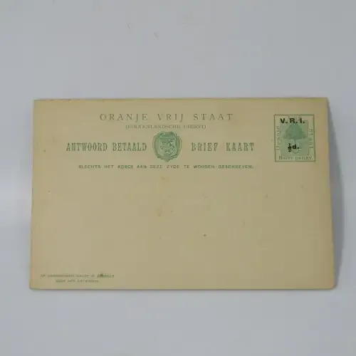 Oranje Vrij Staat Antwoord Betaald double Brief Kaart with pre printed 1/2 stamps