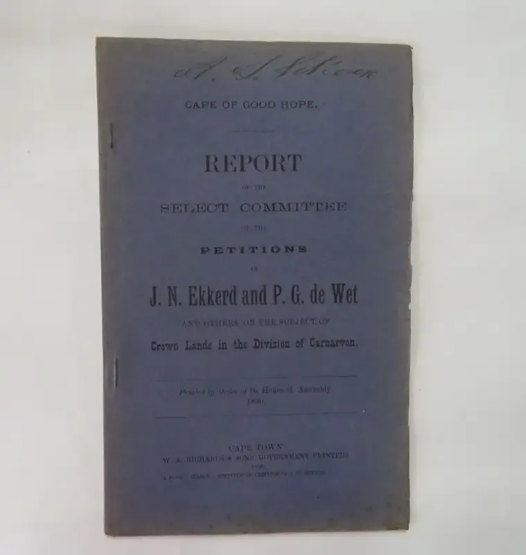 Cape of Good Hope report of the select committee on the petition of J.N. Ekkerd and P.G. de Wet
