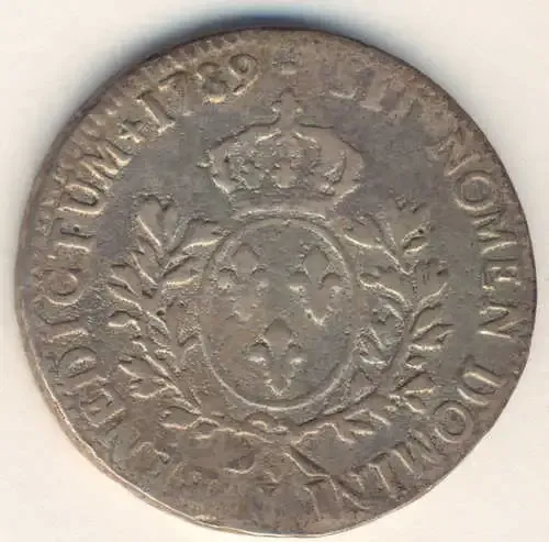1789 France 1 Ecu - Limoges - Louis XVI - Fine with some graffiti