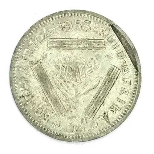 1953 SA Union Threepence - Mint Error