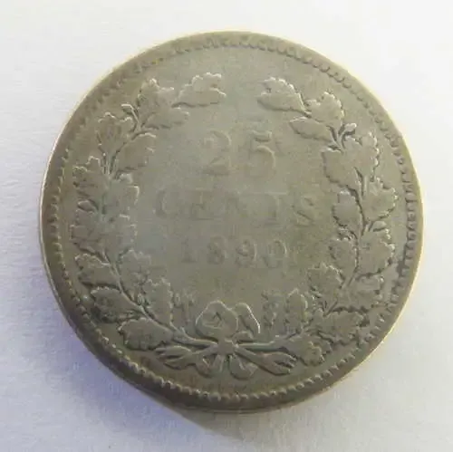 Netherlands 1890 Willem 3 - 25 cent silver fine (scarce) no dot after date